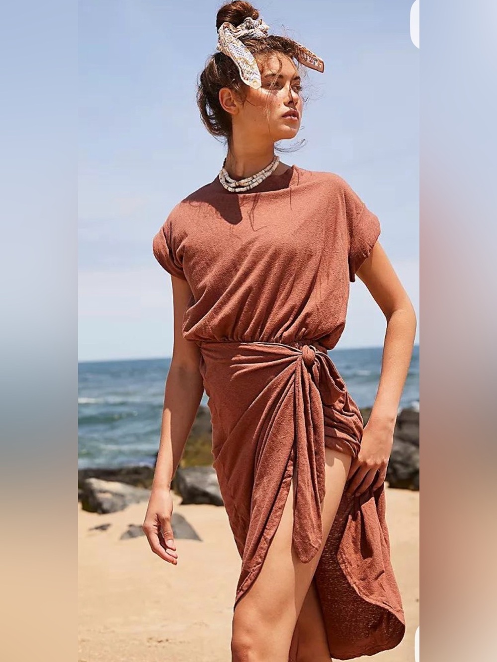 Free People Rust High-Low Tie-Side Dress